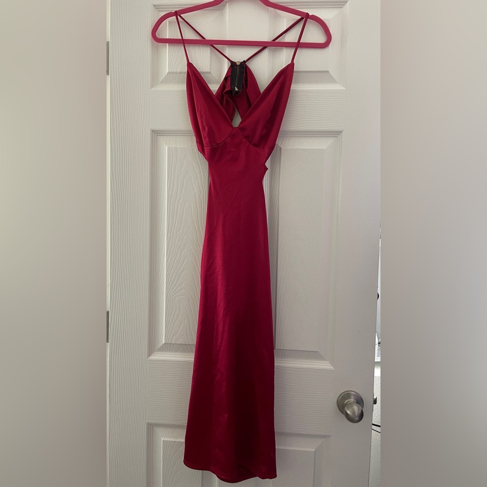 Fashion nova red satin  dress with cutouts